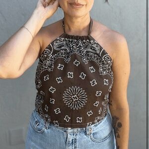 Brown Halter Neck Bandana Top